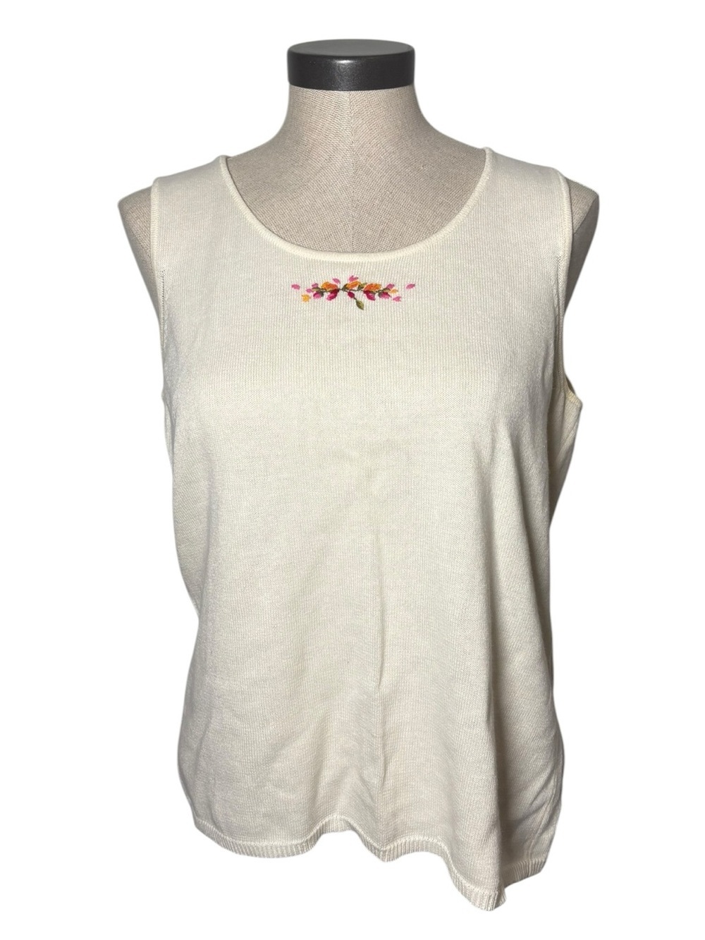 Liz Claiborne LizSport Linen Cotton Embroidered Floral Tank Top M